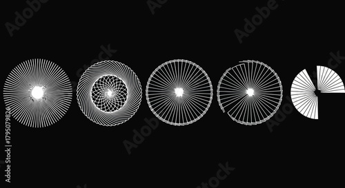 Five Stages of Circular Abstract Design in Black and White