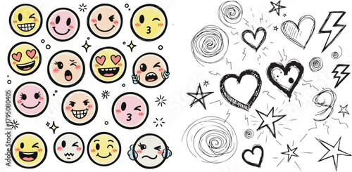 Emoji and Shape Doodle Elements Vector Design