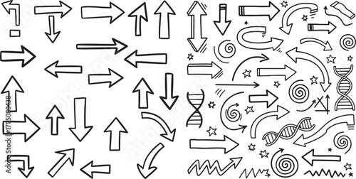Hand-Drawn Arrows and Directional Elements Doodle Vector Set