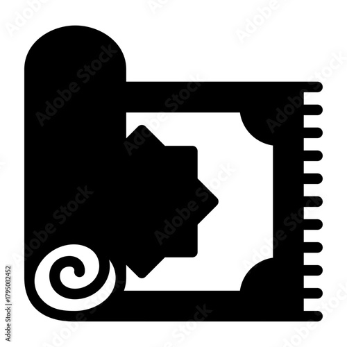 Traditional Islamic Prayer Mat Icon. Rolled-up Janamaz or Sajadah with Geometric Pattern for Muslim Worship and Religious Devotion