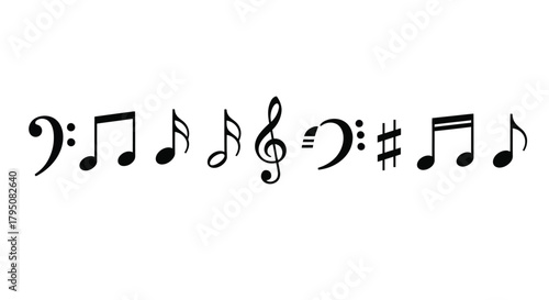 Musical Note Symbols Diverse Black and White Music Notation