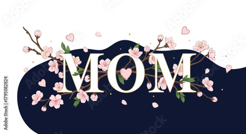 Celebrate Mother's Day with a Floral 'Mom' Design on a Dark Blue Background