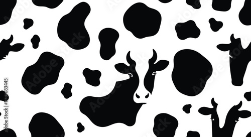 Seamless Pattern of Cows with Black and White Spots