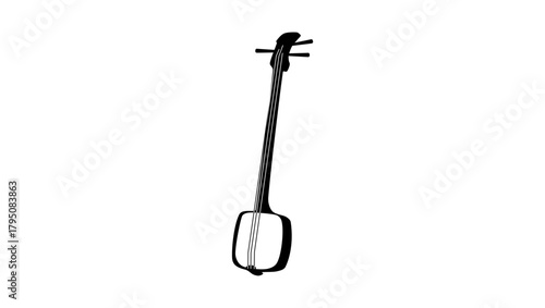 Shamisen symbol, black isolated silhouette