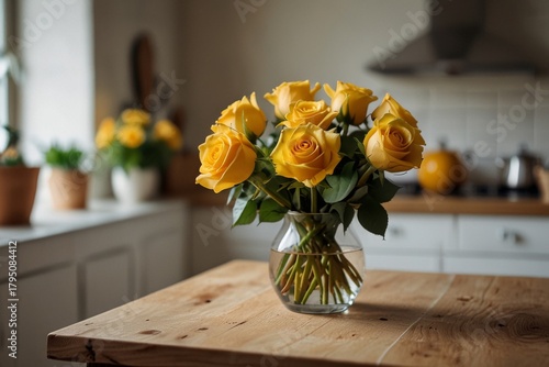 yellow roses in a vase against the backdrop of a forge