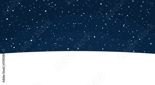 White landscape below a sparkling night sky with snow, stars, and winter scenery