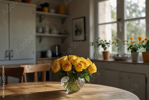 yellow roses in a vase against the backdrop of a forge