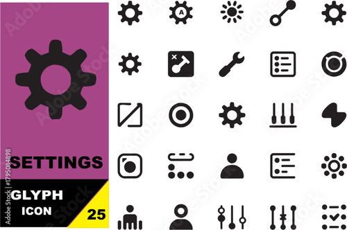 Settings and tools icons – gear, wrench, options, and configuration vector symbols.