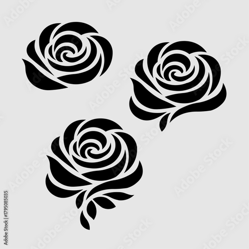 Elegant rose flower silhouette set featuring three unique floral designs. Perfect for logos, tattoos, decorations, and modern minimalist artwork.