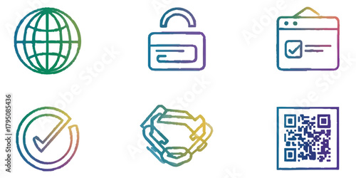 Digital technology and business gradient line icons global communication