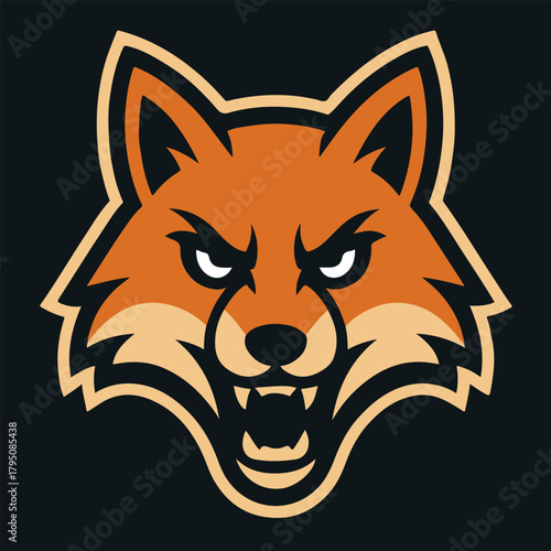 Fierce Fox Head Mascot Logo Illustration Vector Isolated on Black Background Aggressive Wild Animal Face for Esport Gaming Team Sport Branding and Cunning Concept