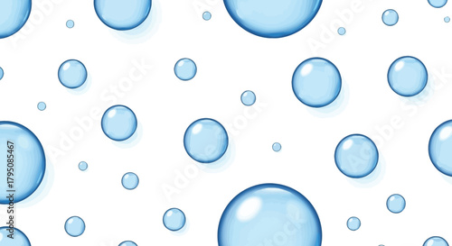 Water Droplets Seamless Pattern Blue Circles on White Background