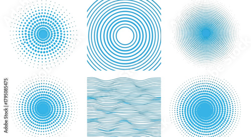 Abstract Blue Circular Patterns with Wave Elements