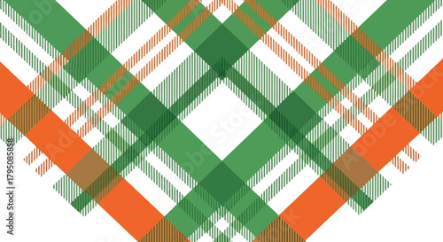 Colorful Tartan Pattern of Green and Orange Crossing Diagonally