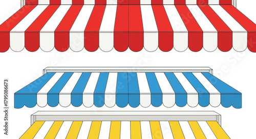 Colorful Striped Awning Set Decorative Shop Front Canopy Illustration
