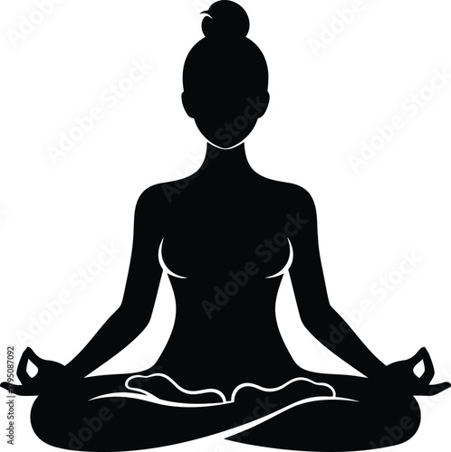 Silhouette of a woman meditating in lotus position.