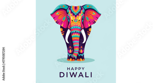 Vibrant Diwali Celebration with Abstract Elephant Design