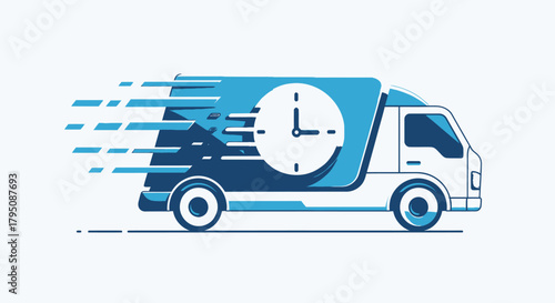 Fast delivery truck with clock on the side, symbolizing speed and punctuality.