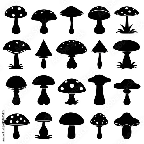 Collection of various mushroom silhouettes