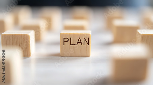 Strategic Blueprint: Wooden blocks spell out PLAN, highlighting the essence of structured approach and tactical thinking for success. Roadmap for actionable plans.