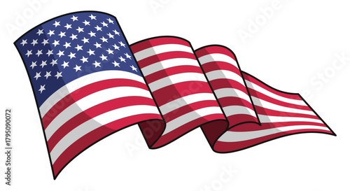 Waving American Flag Illustration with Stars and Stripes Design