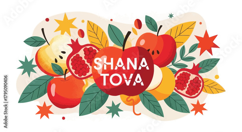 Shana Tova Fruits and Stars Illustration A Festive New Year Graphic