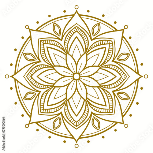 Golden mandala, a symbol of harmony and balance, perfect for spiritual designs, yoga studios, or meditation centers, radiating serenity