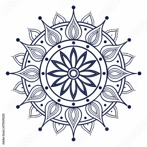 Detailed vector mandala illustration, featuring intricate floral patterns and symmetrical designs, perfect for coloring books, tattoos, and decorative elements