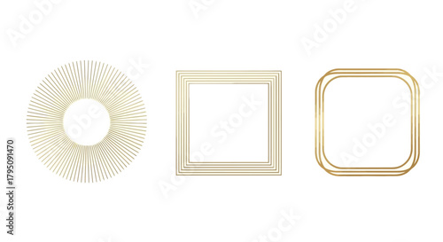 Elegant Frame Collection Circular Burst, Square, Rounded Shapes in Gold