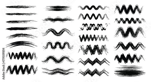 Diverse Set of Artistic Brush Strokes and Lines in Black