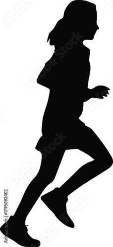 Girl Running Silhouette Energetic Silhouette of Young Girl in Full Sprint Action Active Sport Concept Black Silhouette Isolated Vector Illustration on Transparent Background