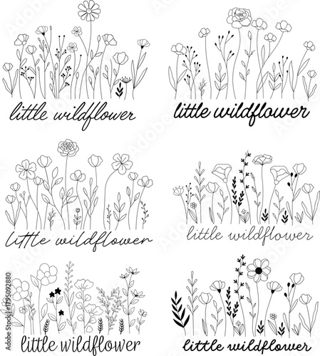 6 Little Wildflower Set for Babies, Toddlers and Kids SVG, Silhouette Cricut, Cute Baby Onesie Shirt Design, Spring Summer Flower Meadow, Cut Files