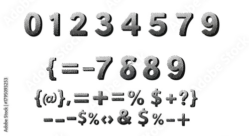 Numeric Symbols and Punctuation Characters Set in Dark Grey, Simple Design
