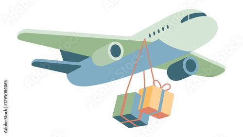 Airborne Delivery: An airplane carrying packages, symbolizing efficient transport and the timely arrival of gifts and goods.