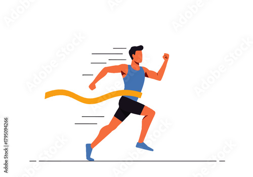 Runner crossing finish line in vector illustration.