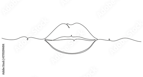 Continuous one line art female lips. Beauty lips continuous one line drawing. Lips one line art drawing vector illustration