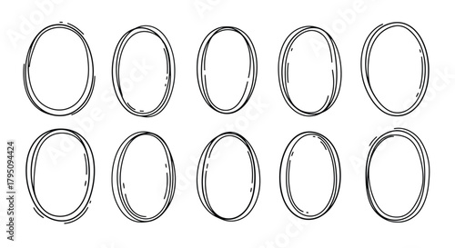 Doodle circle set sketchy hand-drawn rings for emphasis and frames