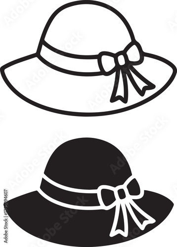 Elegant Women's Hat Silhouette with Bow Stylish Fashion Vector Icon