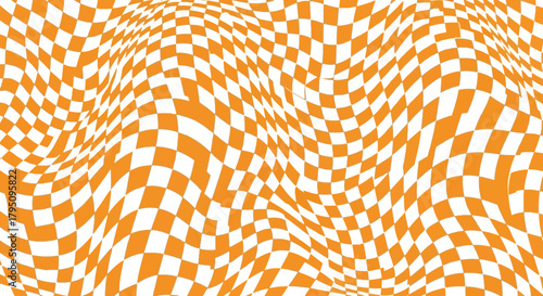 Orange and White Distorted Checkerboard Pattern