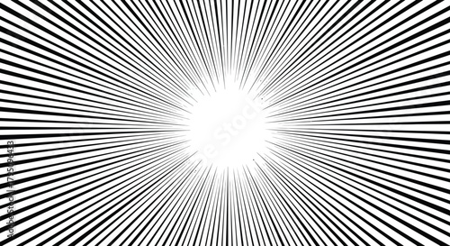 Black and White Radial Line Pattern Emanating from a Central Point