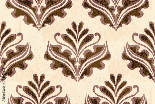 A vintage-style damask motif with soft colors and floral details, perfect for classic designs, invitations, or decorative backdrops.