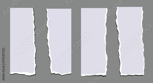 Torn Paper Strips Set on Gray Background, Realistic Textures