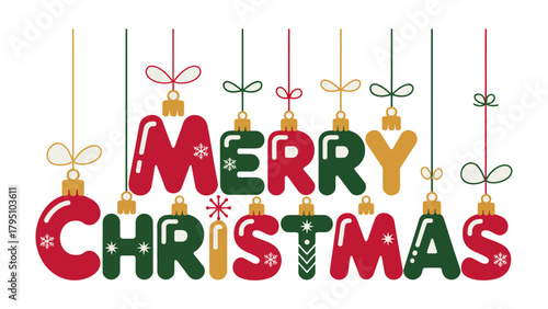 Festive Christmas Ornaments: Capturing the festive spirit, colorful ornaments spelling Merry Christmas hang delicately, ready to spread seasonal cheer.