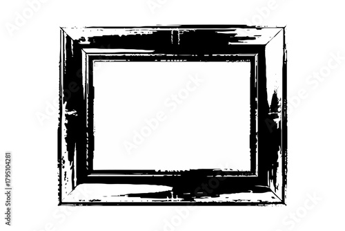 Grunge photo edge overlays. Grunge punk frames. Rectangular old rough edges. Dark varnished old picture frame, element on transparent background.