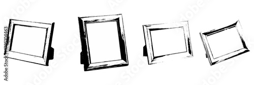 Grunge photo edge overlays set. Grunge punk frames. Rectangular old rough edges. Dark varnished old picture frame, element set on transparent background