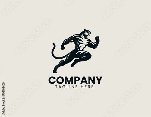 Tigerman character stands proudly showing strong identity in bold black vector logo design