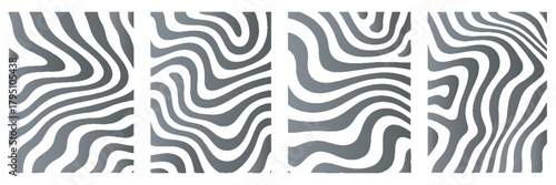 3d rendering, Tree trunk geometric curve, wave contour template set. zebra stripe pattern set black abstract silhouette vector animal skin texture. 