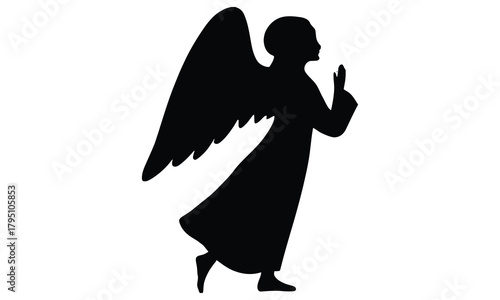 Silhouette of an angel with one finger raised