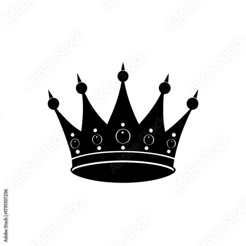 Detailed black crown on transparent background