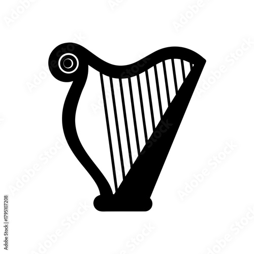 Silhouette of a harp on transparent background